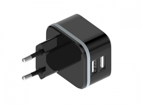 COMPACTE LADER MET 2 USB-AANSLUITINGEN - 5 V - 3.4 A max. ( 2.4 + 1 A ) - 17 W max.