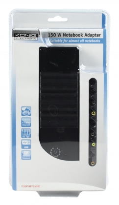Notebookadapter 12 / 14 / 15 / 16 / 18.5 / 19 / 19.5 / 20 / 22 / 24 VDC 150 W