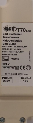QLT T70 Dimbare elektronische trafo 12 VAC 60 Watt voor LED en halogeen