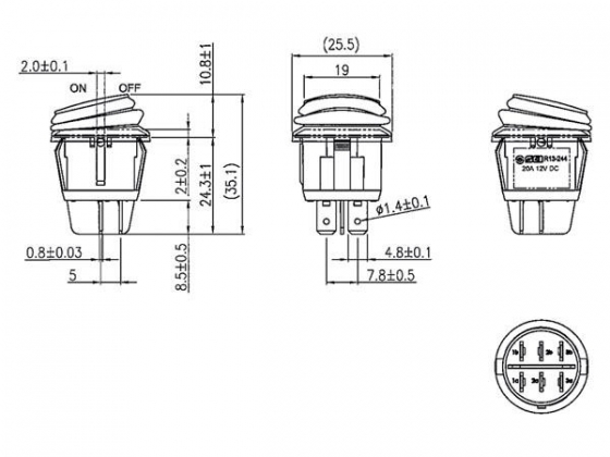 VERLICHTE ROCKERSCHAKELAAR - GROENE LED 12 V - 2P DPST / ON-OFF