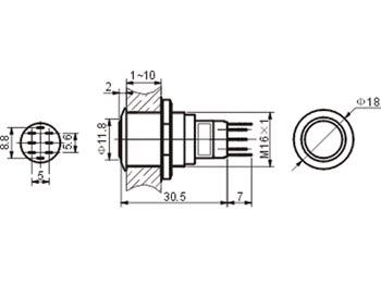 RONDE METALEN PULSDRUKKNOP SPDT 1NO 1NC