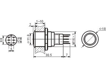 RONDE METALEN PULSDRUKKNOP SPDT 1NO 1NC - BLAUWE RING