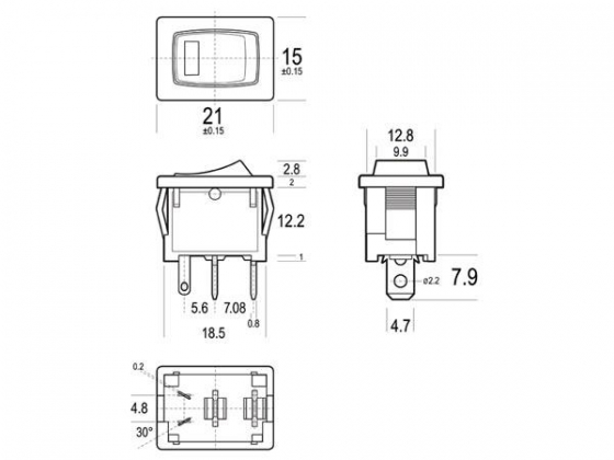 VERMOGEN ROCKERSCHAKELAAR 5A-250V SPST ON-OFF - MET RODE LED