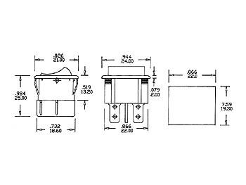 WIPSCHAKELAAR 25x21 5A-250V DPDT ON-ON - ZWART