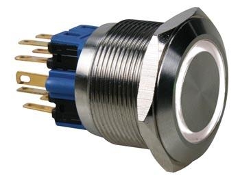 DRUKKNOP - PLAT - ROESTVRIJ STAAL - DPST 1NO 1NC - WITTE RING