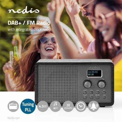 DAB+ Radio | Tafelmodel | DAB+ / FM | 1.3 " | Zwart-Wit Scherm | Batterij Gevoed / USB Gevoed | Digitaal | 4.5 W | Bluetooth® | Wekker | Slaaptimer | Zwart