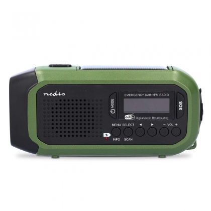 Noodradio | Draagbaar Model | DAB+ / FM | Batterij Gevoed / Handslinger / Solar Powered / USB Gevoed | Wekker | Groen / Zwart