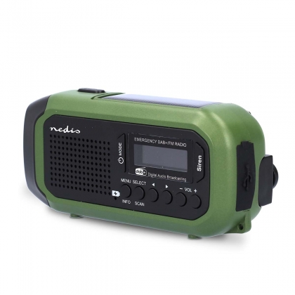 Noodradio | Draagbaar Model | DAB+ / FM | Batterij Gevoed / Handslinger / Solar Powered / USB Gevoed | Wekker | Groen / Zwart