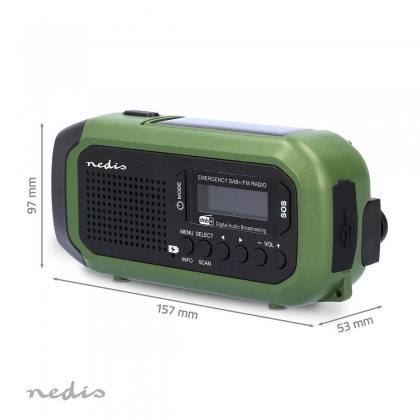 Noodradio | Draagbaar Model | DAB+ / FM | Batterij Gevoed / Handslinger / Solar Powered / USB Gevoed | Wekker | Groen / Zwart