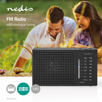 FM-Radio | Draagbaar Model | AM / FM | Batterij Gevoed | Analoog | 1.5 W | Zwart-Wit Scherm | Koptelefoonoutput | IP20 | Zwart