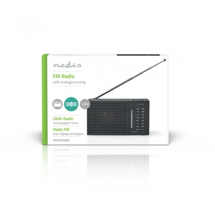 FM-Radio | Draagbaar Model | AM / FM | Batterij Gevoed | Analoog | 1.5 W | Zwart-Wit Scherm | Koptelefoonoutput | IP20 | Zwart