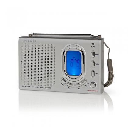 Wereldradio | Draagbaar Model | AM / FM / SW | Batterij Gevoed / Netvoeding | Digitaal | 1.5 W | Koptelefoonoutput | Wekker | Slaaptimer | Grijs