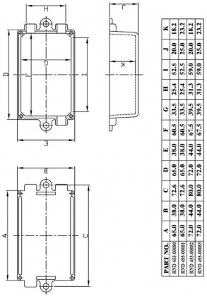 Kunststof behuizing 44 x 72 x 27 mm Zwart ABS