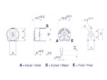 PIHER TRIMMER 470K (SMALL - HOR - FOR SPINDLE)