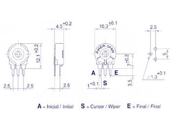 PIHER INSTELPOTMETER 10K (S SERIE - VERTICAAL - VOOR SPINDEL)