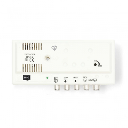 CATV-Versterker | Versterking: 20 dB | 47 - 862 MHz | Outputs: 4 | Versterkingsregelaar | Wit
