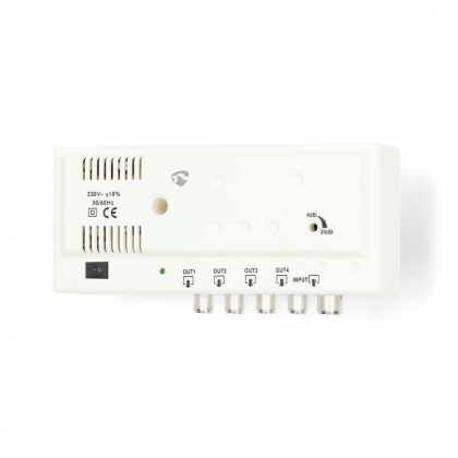 CATV-Versterker | Versterking: 20 dB | 47 - 862 MHz | Outputs: 4 | Versterkingsregelaar | Wit