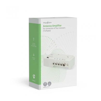 CATV-Versterker | Versterking: 20 dB | 47 - 862 MHz | Outputs: 4 | Versterkingsregelaar | Wit