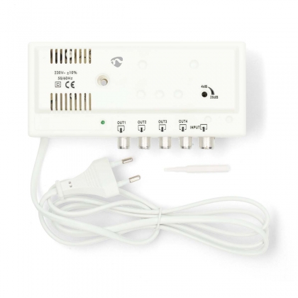 CATV-Versterker | Versterking: 20 dB | 47 - 862 MHz | Outputs: 4 | Versterkingsregelaar | Wit