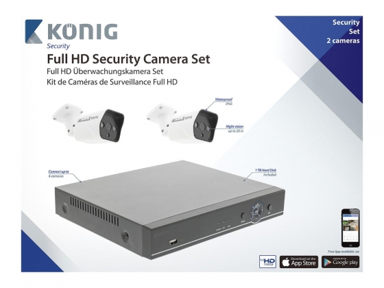 Full HD CCTV-Set met recorder, HDD 1TB + 2x Camera