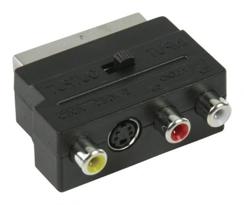 Schakelbare SCART-Adapter | SCART Male - S-Video Female + 3x RCA Female | Zwart