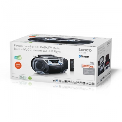 Draagbare Boombox met DAB+/FM-radio, Bluetooth®, CD, cassetterecorder en USB-speler Zilver