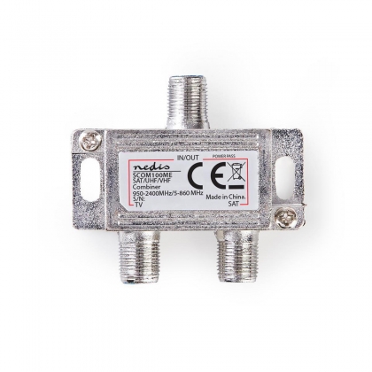 Satelliet-Combiner | 5-862 MHz | 950-2400 MHz | 75 Ohm | DC Power pass | Zink | Zilver