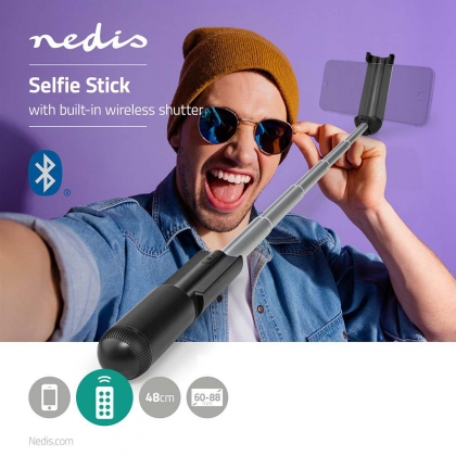 Bluetooth® Selfie Stick | Bluetooth®-versie: 4.2 | Maximale schermgrootte: 3.54 " | Gevouwen lengte: 15 cm | Uitgevouwen lengte: 48 cm | Maximaal draagvermogen: 400 g | Batterij Gevoed