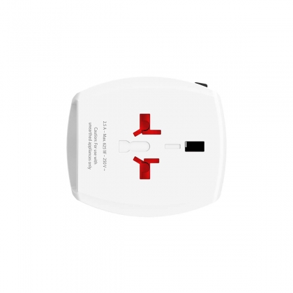 Innovatieve 2-polige wereldreisadapter met geïntegreerde dubbele USB-oplader (1x USB C & 1 x USB)