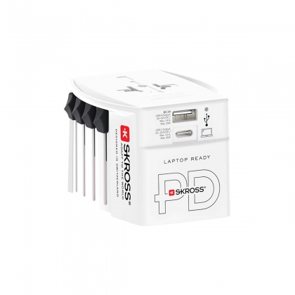 2-polige wereldreisadapter met geïntegreerde dubbele USB-oplader (1x USB C & 1 x USB) 45 Watt Power Delivery