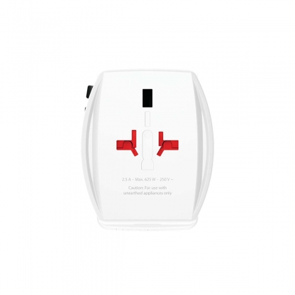 2-polige wereldreisadapter met geïntegreerde dubbele USB-oplader (1x USB C & 1 x USB) 45 Watt Power Delivery
