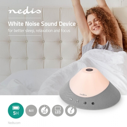 White Noise Machine | 20 Sound Options | 4 W | Maximale batterijduur: 5 uur | Dimbaar Licht | Tijdschakelaar | Grijs / Wit