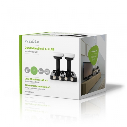 LNB | Quad Monoblock 4,3° | Outputs: 4x F-connector | Ruisbereik: 0.85 dB | Conversiewinst: 52 - 67 dB | Wit | Geschikt voor: Astra1+ / Astra3