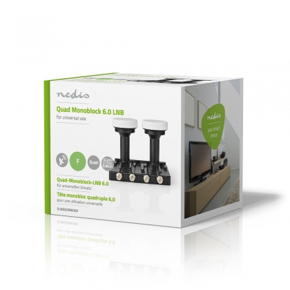 LNB | Quad Monoblock 6° | Outputs: 4x F-connector | Ruisbereik: 0.85 dB | Conversiewinst: 52 - 67 dB | Zwart | Geschikt voor: Astra+ / Hotbird