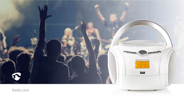 CD-Speler Boombox | Batterij Gevoed / Netvoeding | Stereo | 9 W | Bluetooth® | FM | USB-weergave | Handgreep | Wit