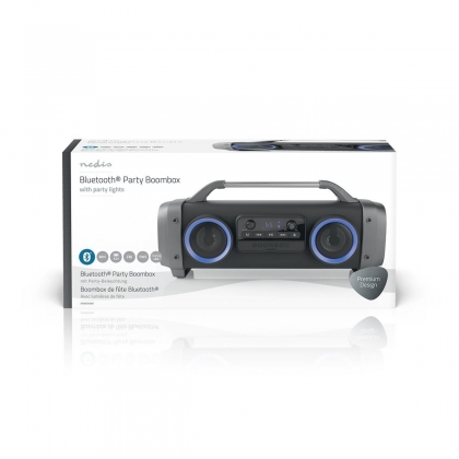 Bluetooth® Party Boombox | 12 hrs | 2.2 | 60 W | Media afspeelmogelijkheden: AUX / Micro-SD / Radio / USB | IPX4 | Koppelbaar | Handgreep | Feestverlichting | Grijs / Zwart