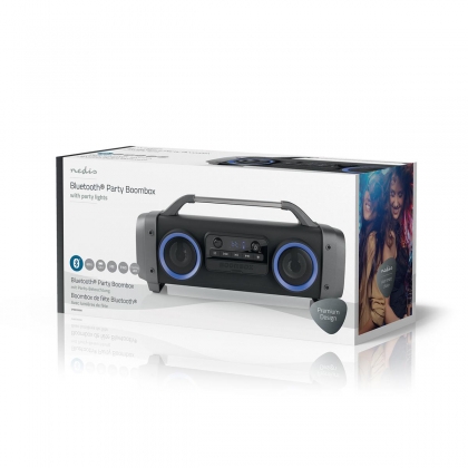 Bluetooth® Party Boombox | 12 hrs | 2.2 | 60 W | Media afspeelmogelijkheden: AUX / Micro-SD / Radio / USB | IPX4 | Koppelbaar | Handgreep | Feestverlichting | Grijs / Zwart