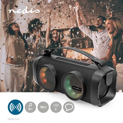 Bluetooth® Party Boombox | 5 uur | 2.0 | 24 W | Media afspeelmogelijkheden: AUX / USB | Koppelbaar | Handgreep | Feestverlichting | Zwart