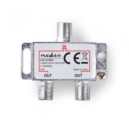 CATV-Splitter | 5 - 1000 MHz | Tussenschakeldemping: 4.2 dB | Outputs: 2 | 75 Ohm | Zink