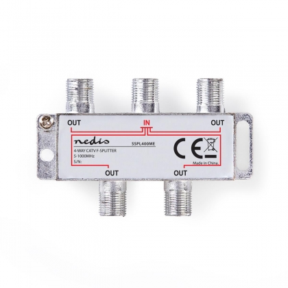 CATV-Splitter | 5 - 1000 MHz | Tussenschakeldemping: 8.0 dB | Outputs: 4 | 75 Ohm | Zink Legering