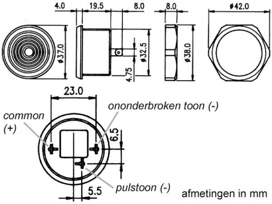 BUZZER 4-28Vdc / 8mA - VOOR PANEELMONTAGE