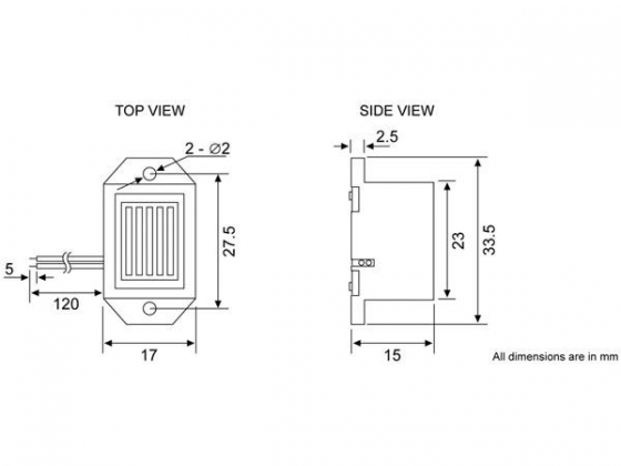 SOLID-STATE BUZZER 4-8Vdc / 25mA - DRAADAANSLUITING