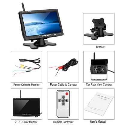 DRAADLOOS ACHTERUITRIJCAMERA-SYSTEEM MET 7" TFT MONITOR