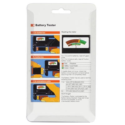 Universele Batterijtester voor 1.5V AAA, AA, C, D en 9V batterijen
