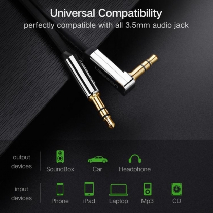 50cm jack audiokabel 3.5 mm male haaks - 3.5 mm male vergulde contacten