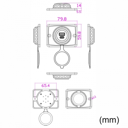 USB C / USB A QC3.0 LAADAANSLUITING 12/24V OPBOUW 30W