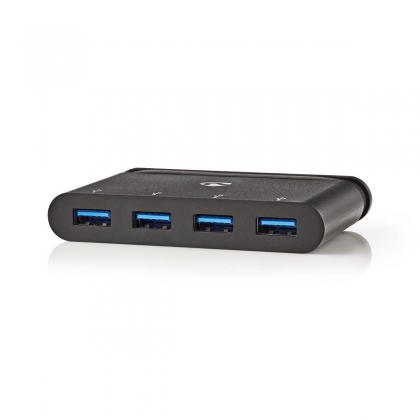 USB Multi-Port Adapter | USB 3.2 Gen 1 | USB-C™ Male | 4x USB-A | Rond | Vernikkeld | Zwart | Window Box met Euro Lock