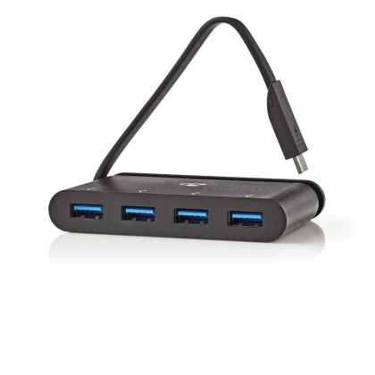 USB Multi-Port Adapter | USB 3.2 Gen 1 | USB-C™ Male | 4x USB-A | Rond | Vernikkeld | Zwart | Window Box met Euro Lock