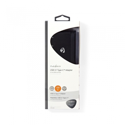 USB Multi-Port Adapter | USB 3.2 Gen 1 | USB-C™ Male | 4x USB-A | Rond | Vernikkeld | Zwart | Window Box met Euro Lock