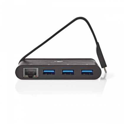 USB-Adapter | USB 3.1 | USB Type-C™ | 1x RJ45 / 3x USB Type-A | Vernikkeld | Zwart | Window Box met Euro Lock